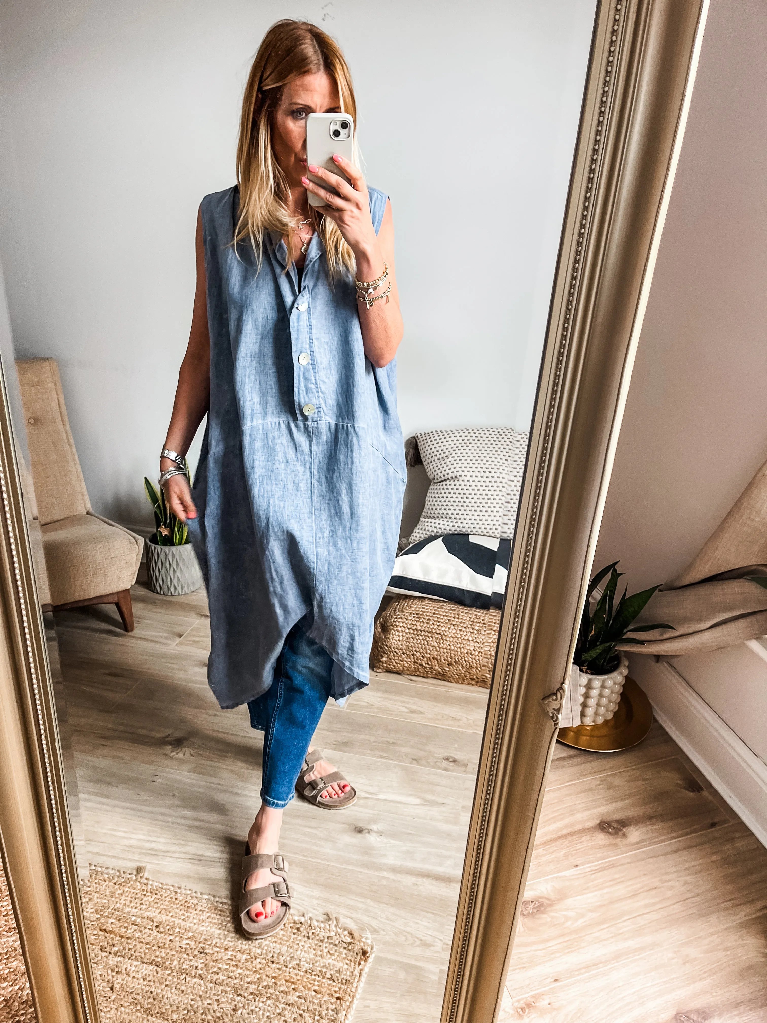 Cotton Linen Sleeveless Cocoon Midi Dress