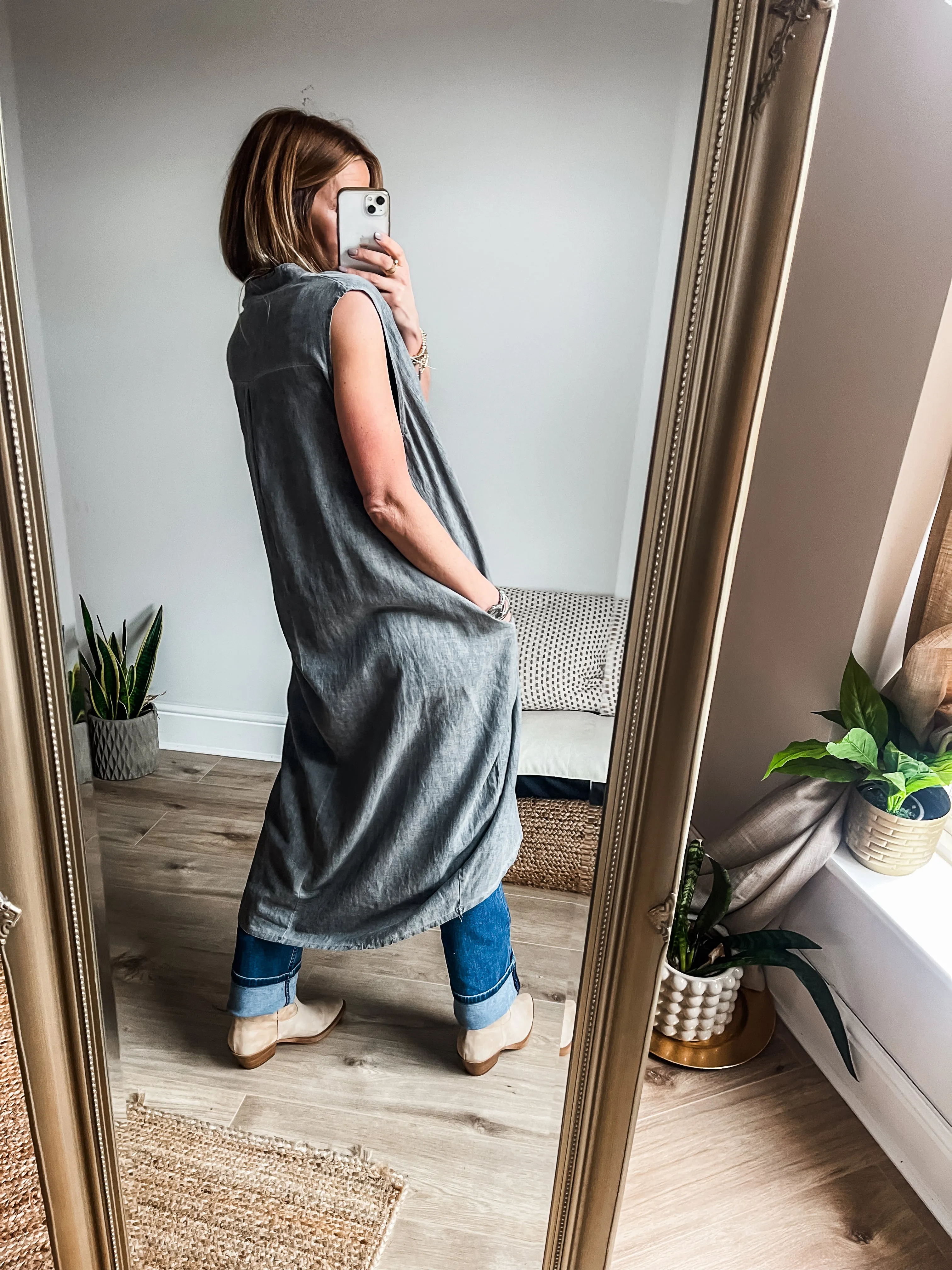 Cotton Linen Sleeveless Cocoon Midi Dress