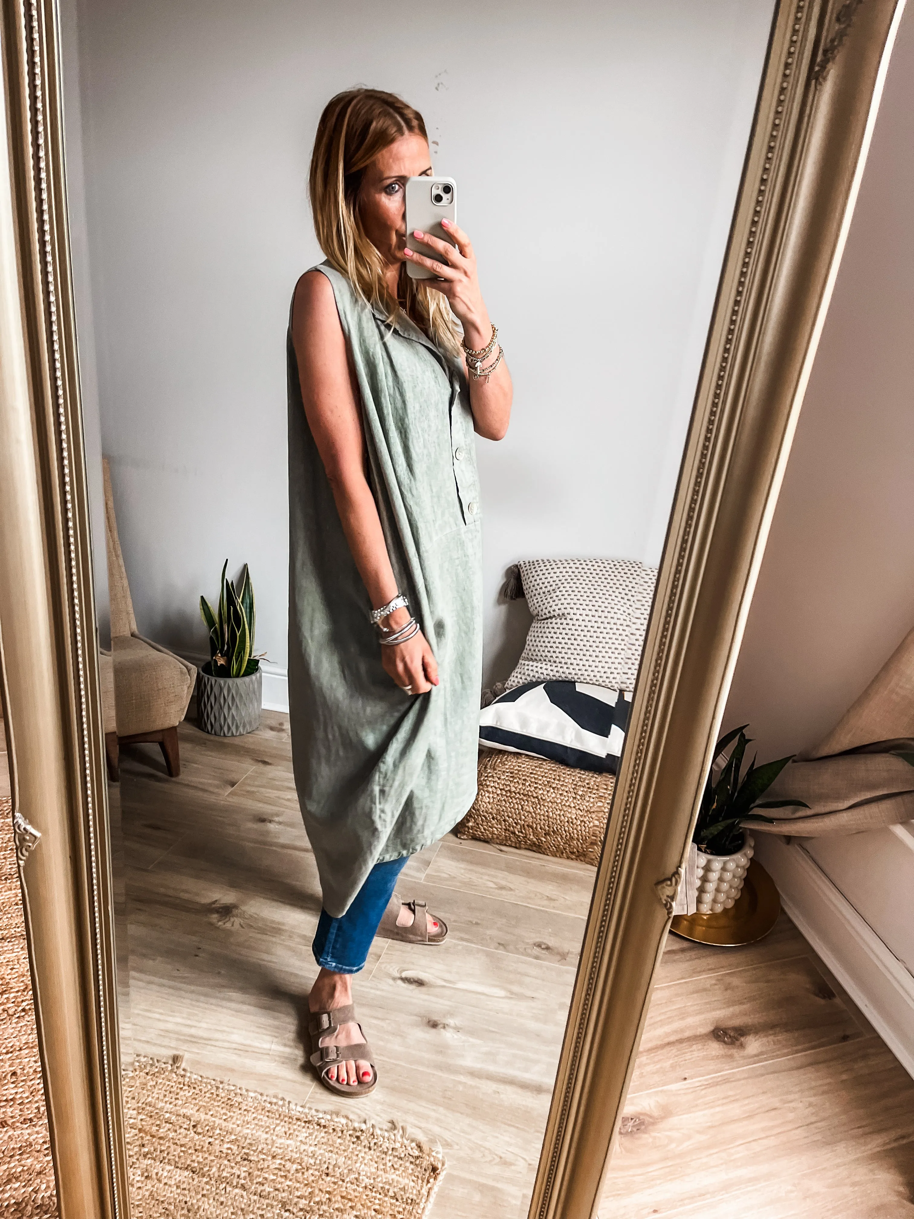 Cotton Linen Sleeveless Cocoon Midi Dress