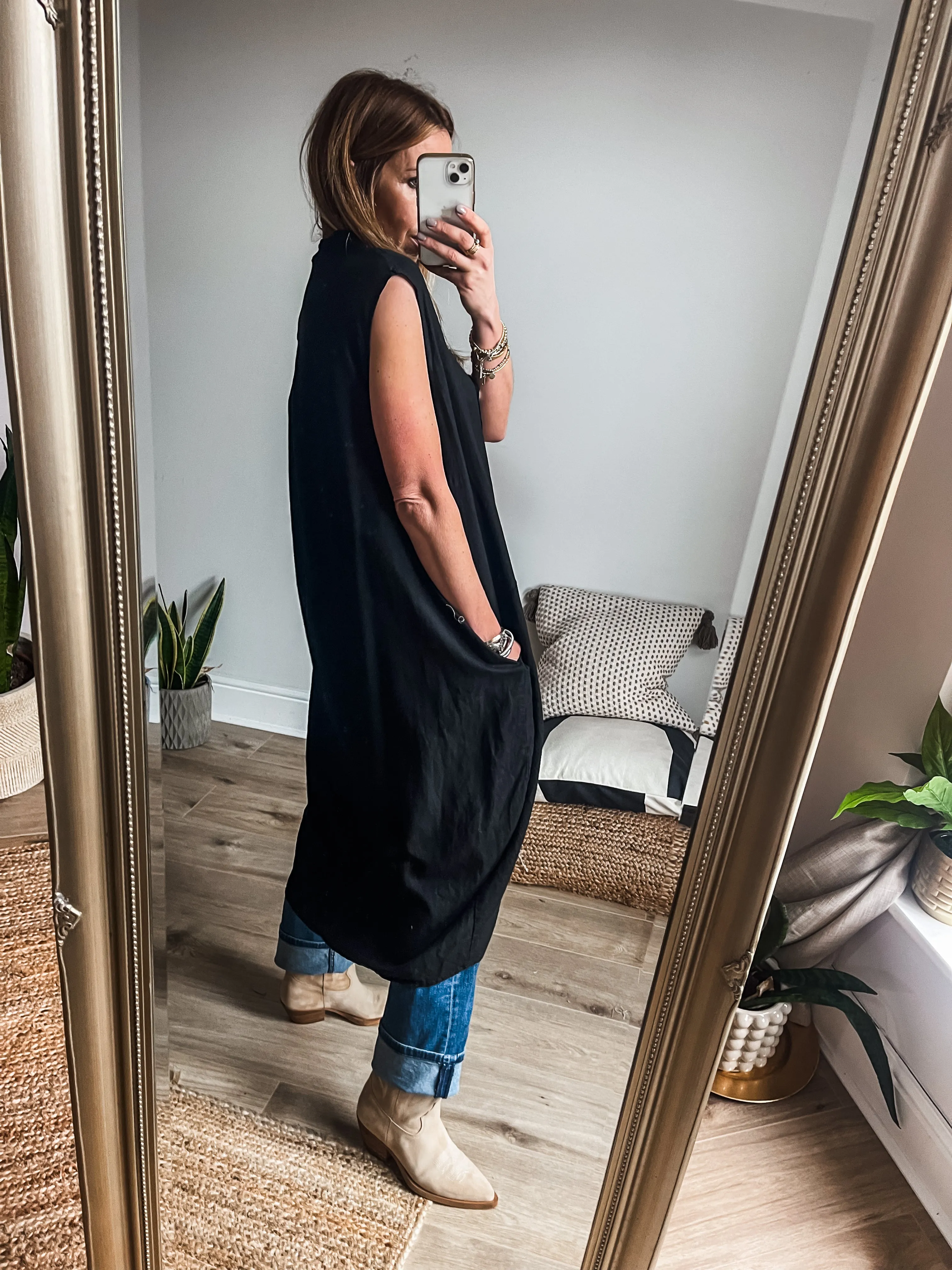 Cotton Linen Sleeveless Cocoon Midi Dress