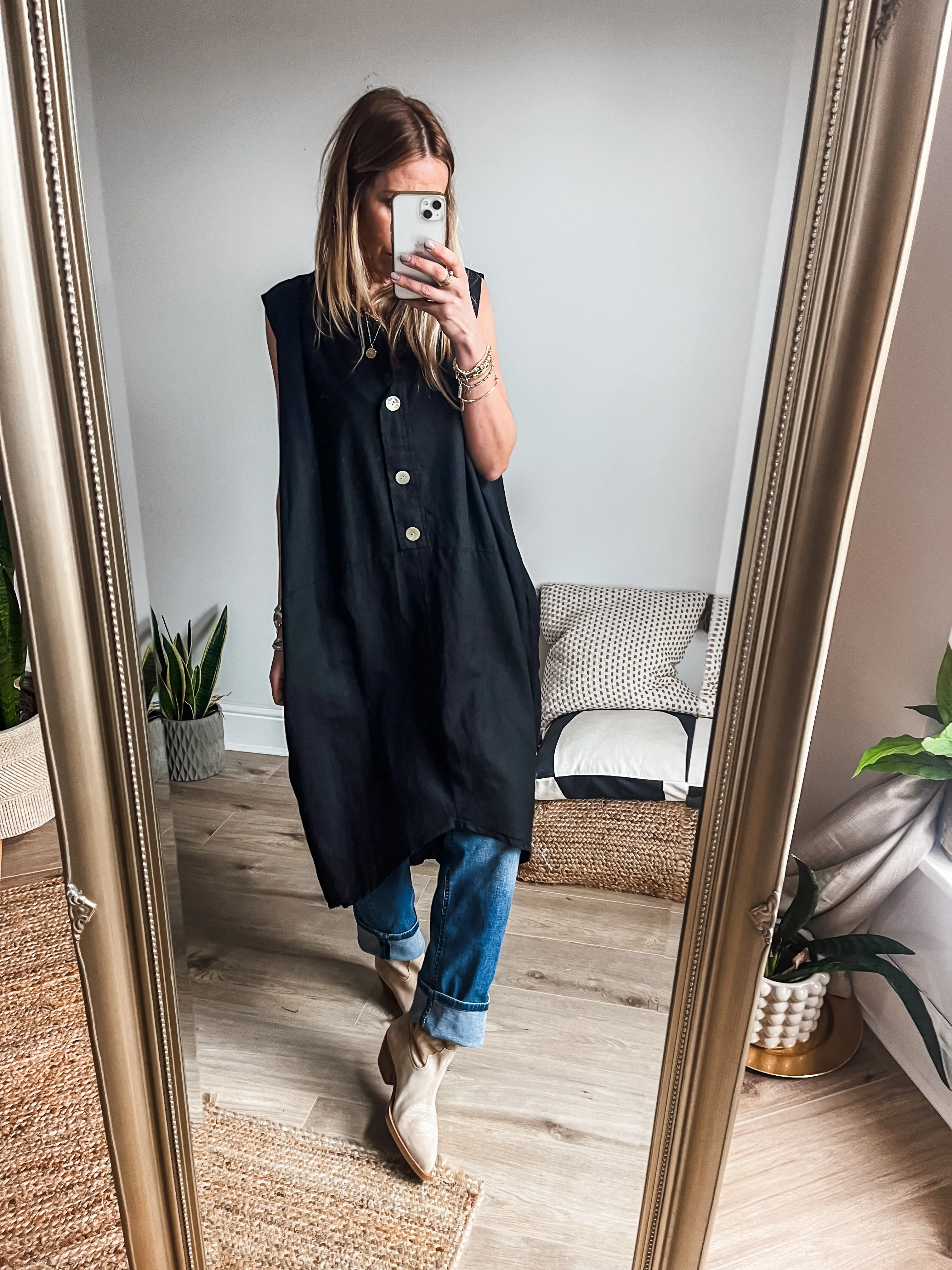 Cotton Linen Sleeveless Cocoon Midi Dress