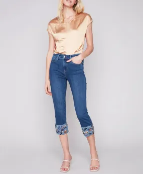 Cropped Jeans with Embroidered Cuff
