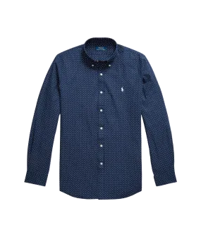 Custom Fit Dot Stretch Poplin Shirt - Blue