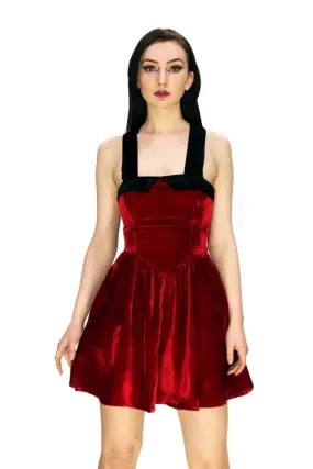 Deep Red Halterneck Velvet Mini Dress - Rosalie