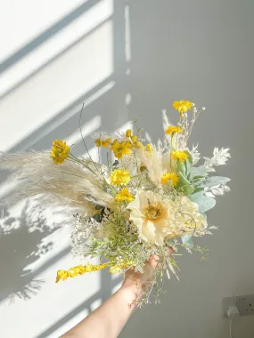 Dried & Artificial Flowers Bridal Bouquet - Spring Yellow & Green