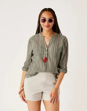Dylan Gauze Shirt: Cilantro Stripe