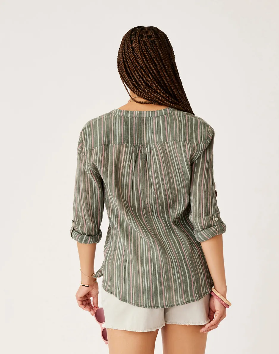 Dylan Gauze Shirt: Cilantro Stripe