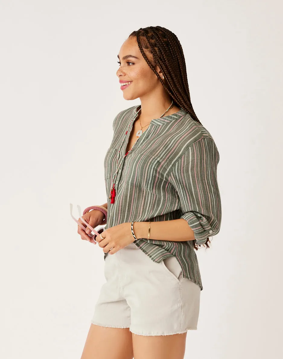Dylan Gauze Shirt: Cilantro Stripe