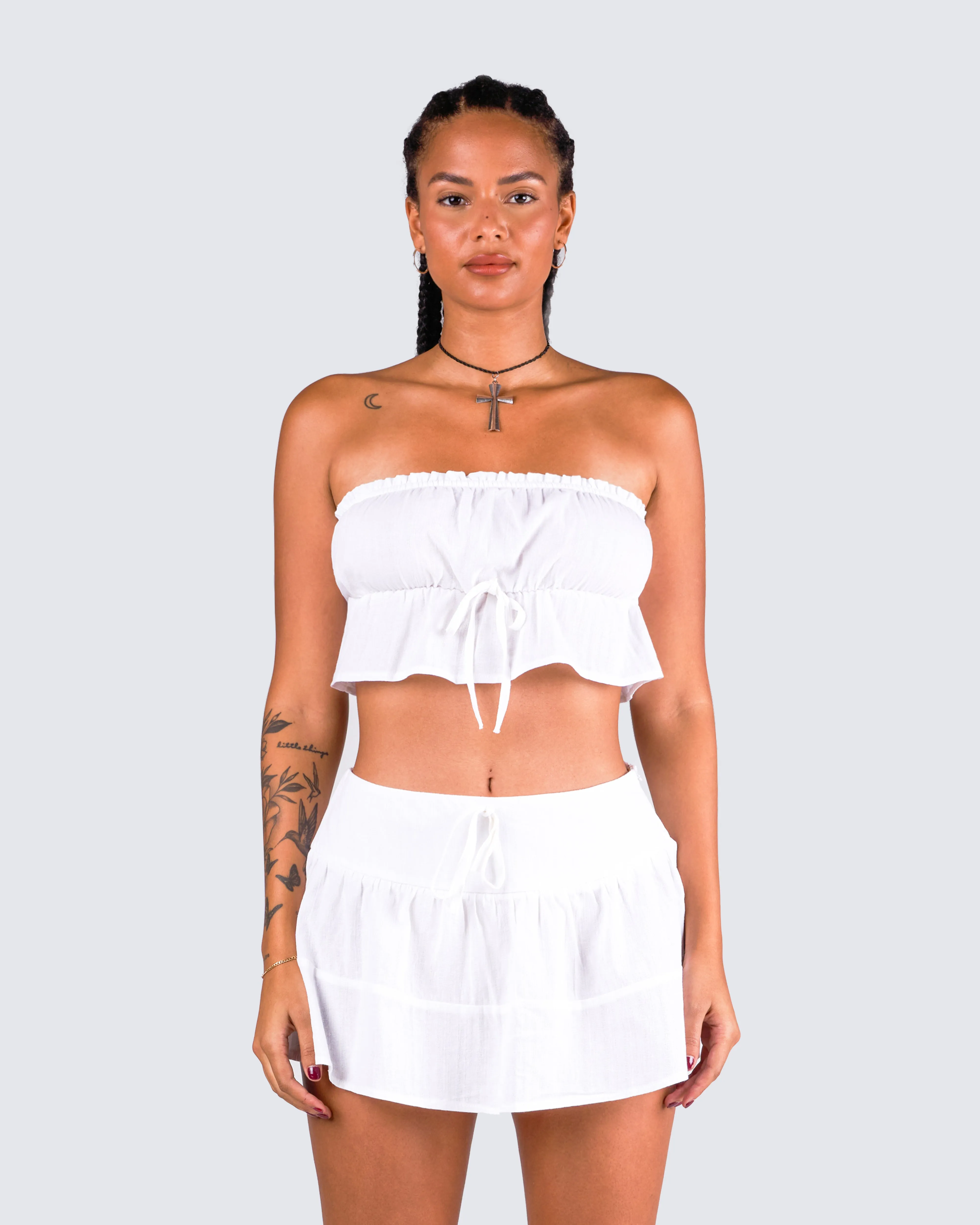 Elva White Cotton Strapless Top