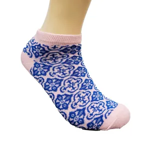 Fantastic Pink and Blue Patterned Ankle Socks (Adult Medium - Women's Shoe Sizes 5-10)