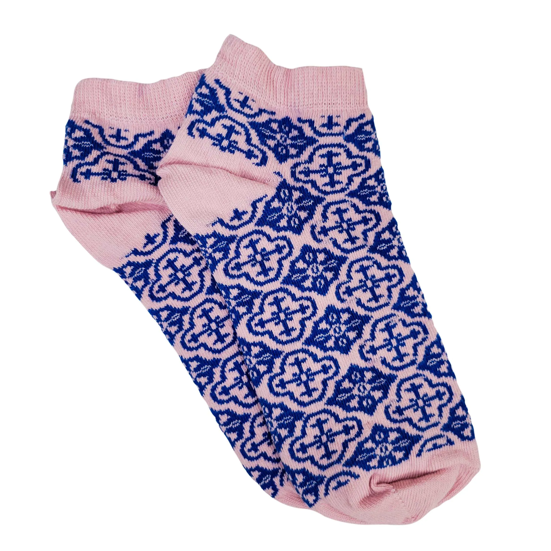 Fantastic Pink and Blue Patterned Ankle Socks (Adult Medium - Women's Shoe Sizes 5-10)