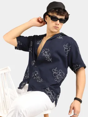 Floral Navy Half Sleeves Shirt