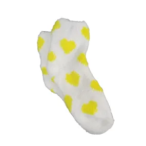 Heart Patterned Fuzzy Socks from the Sock Panda (White w/Lemon Yellow)