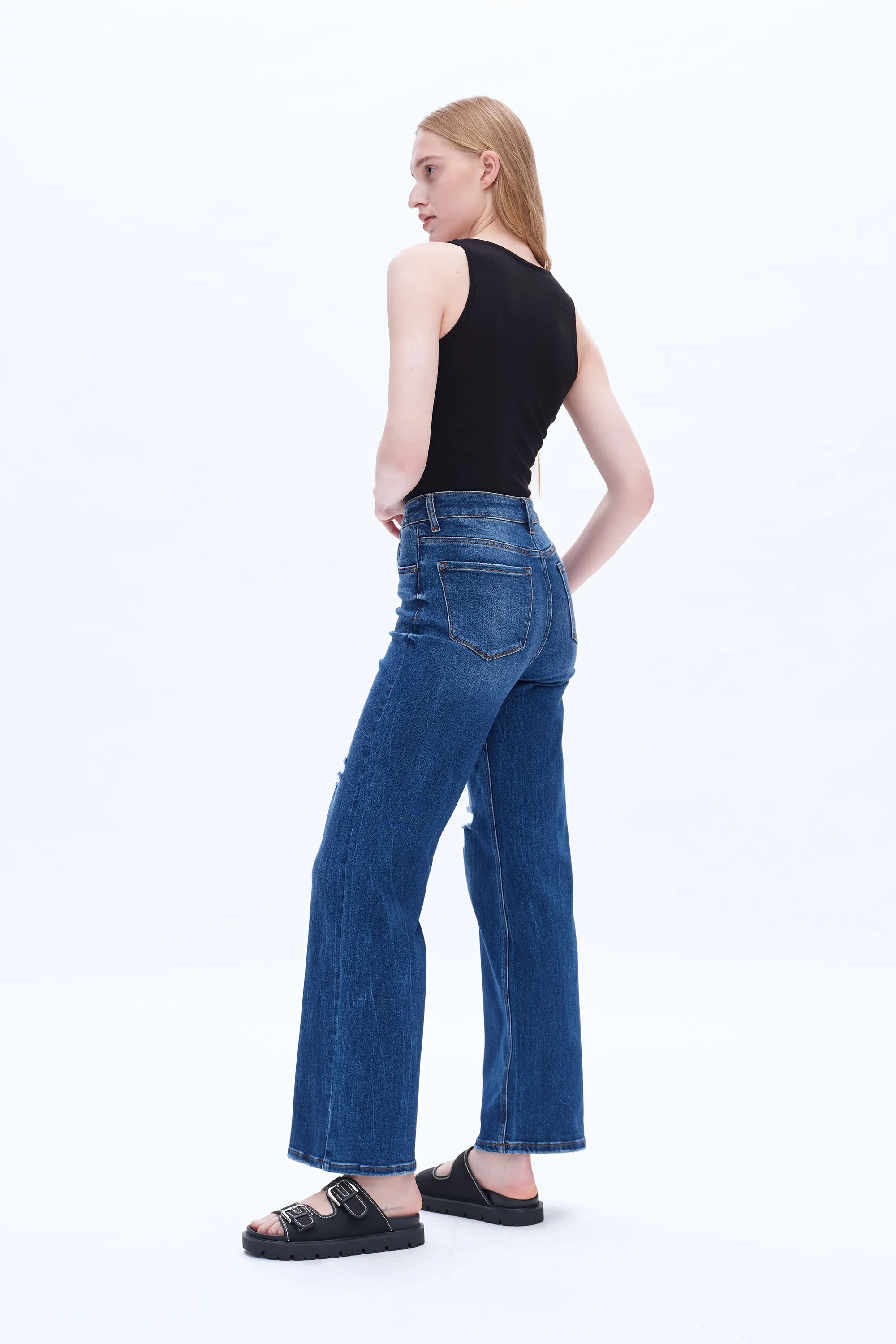 HIGH RISE WIDE LEG JEANS BYW8120 DARK BLUE
