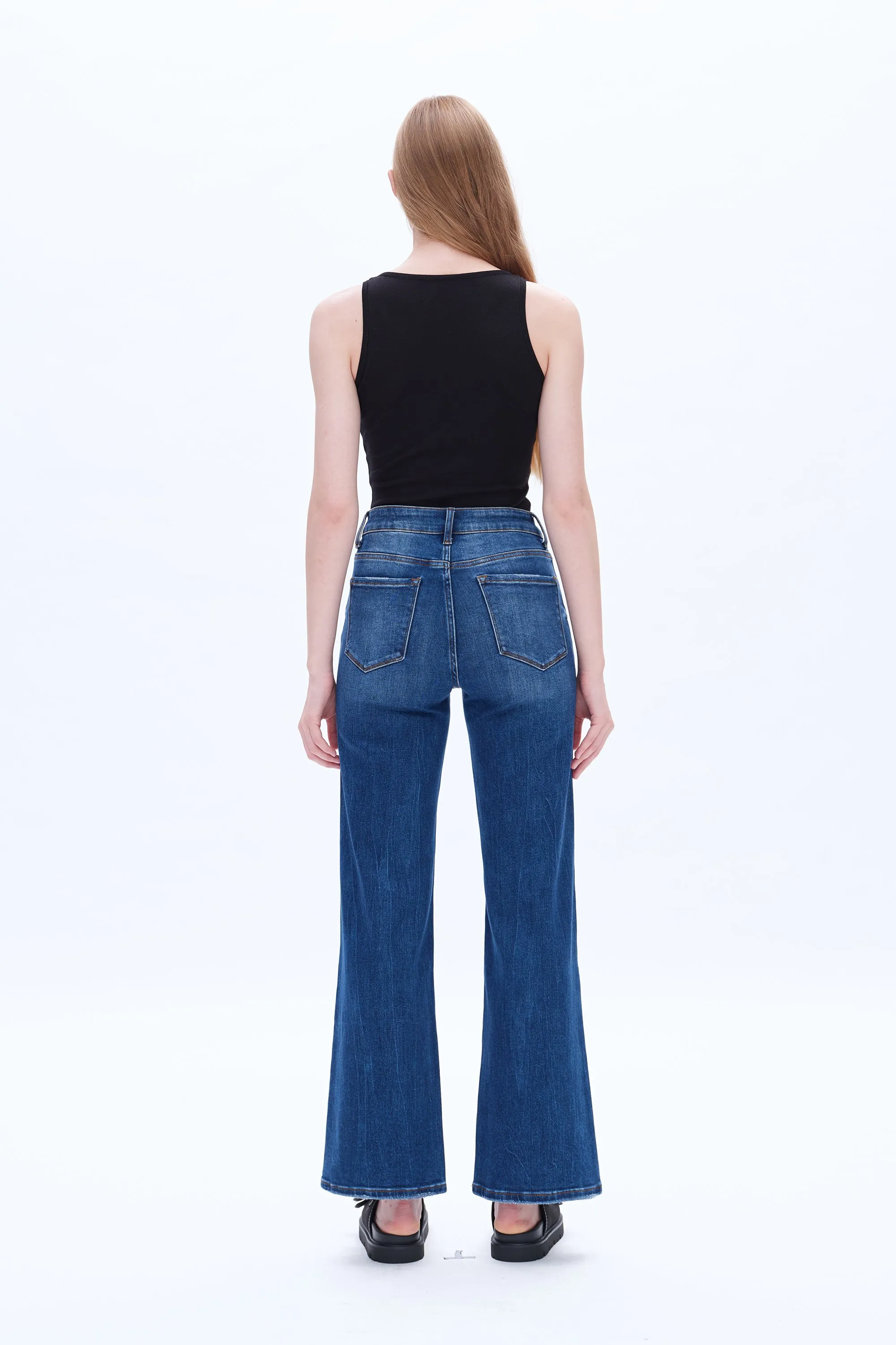 HIGH RISE WIDE LEG JEANS BYW8120 DARK BLUE