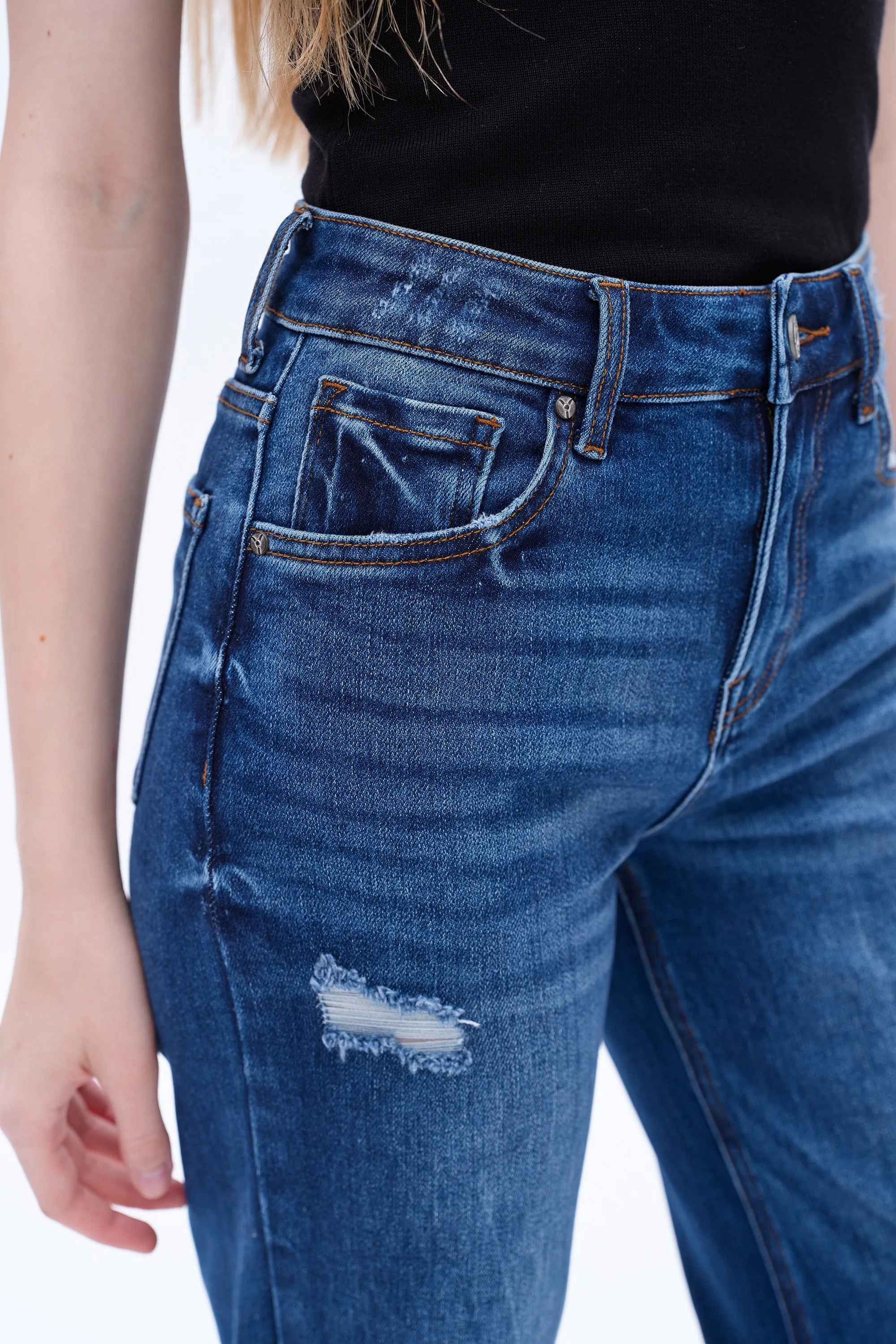 HIGH RISE WIDE LEG JEANS BYW8120 DARK BLUE