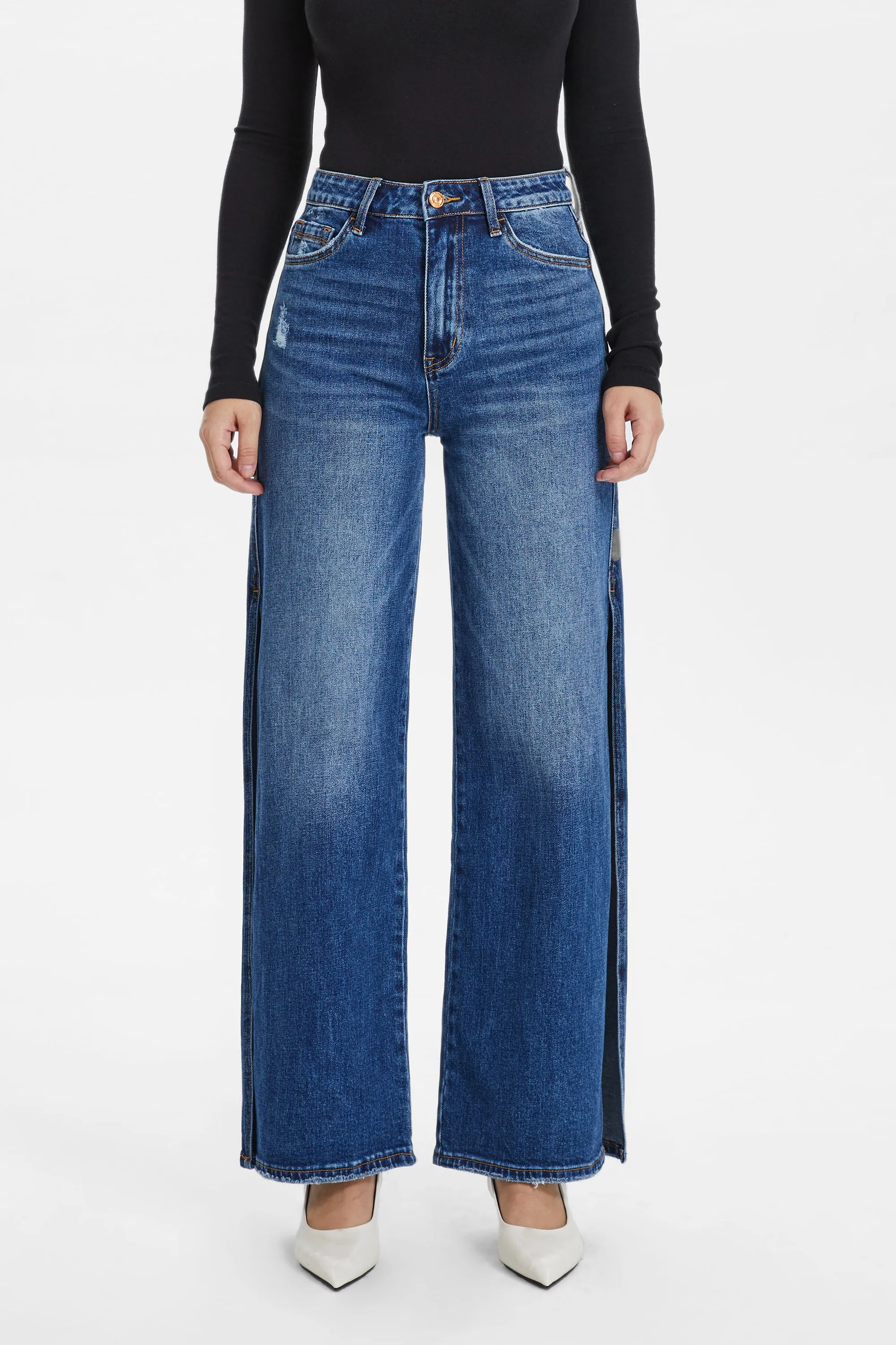 HIGH RISE WIDE LEG JEANS WITH SLIT BYW8037 LOVELY