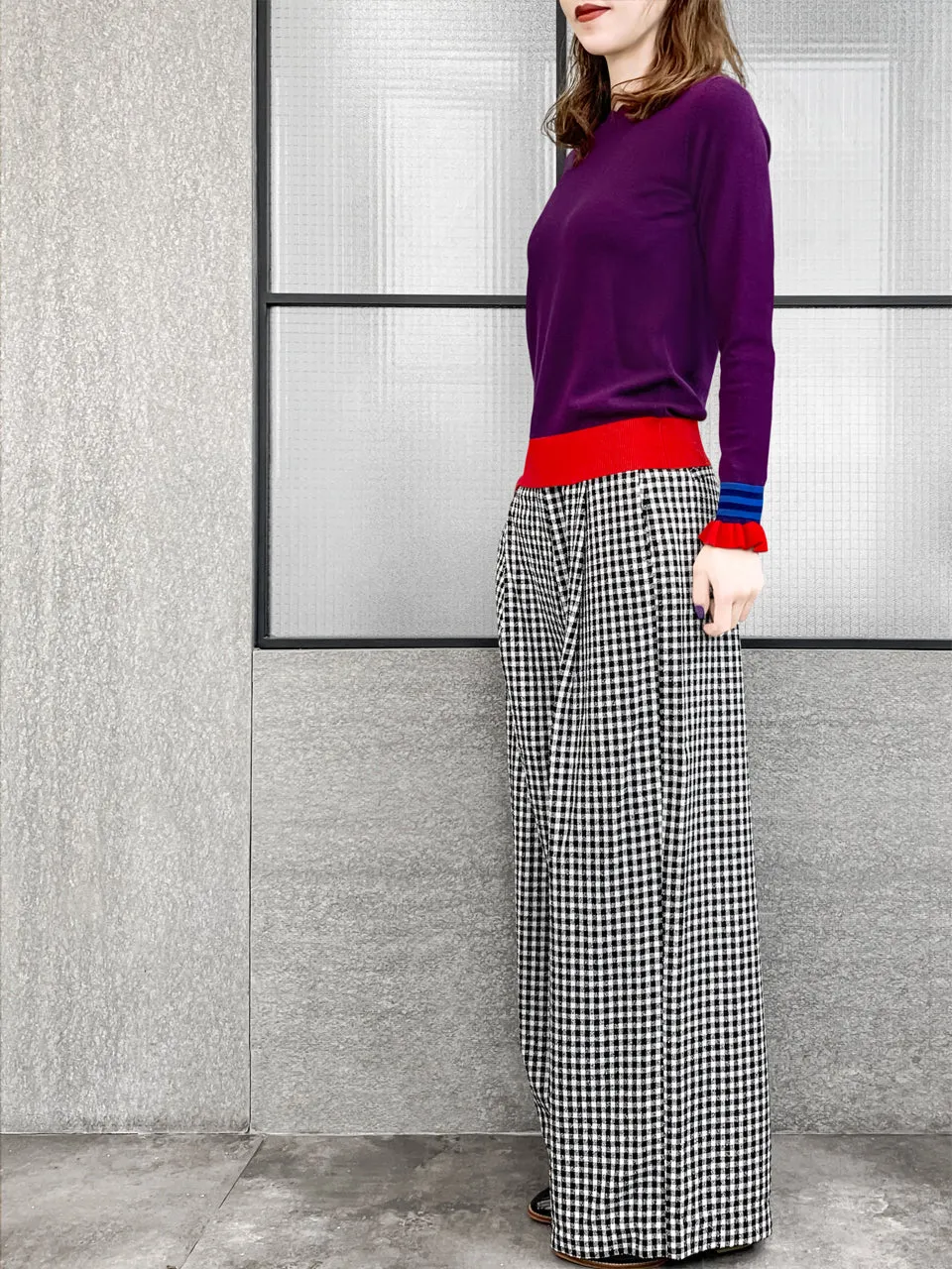 Last Chance! Black White Gingham Pleated Front Wide Leg Trousers