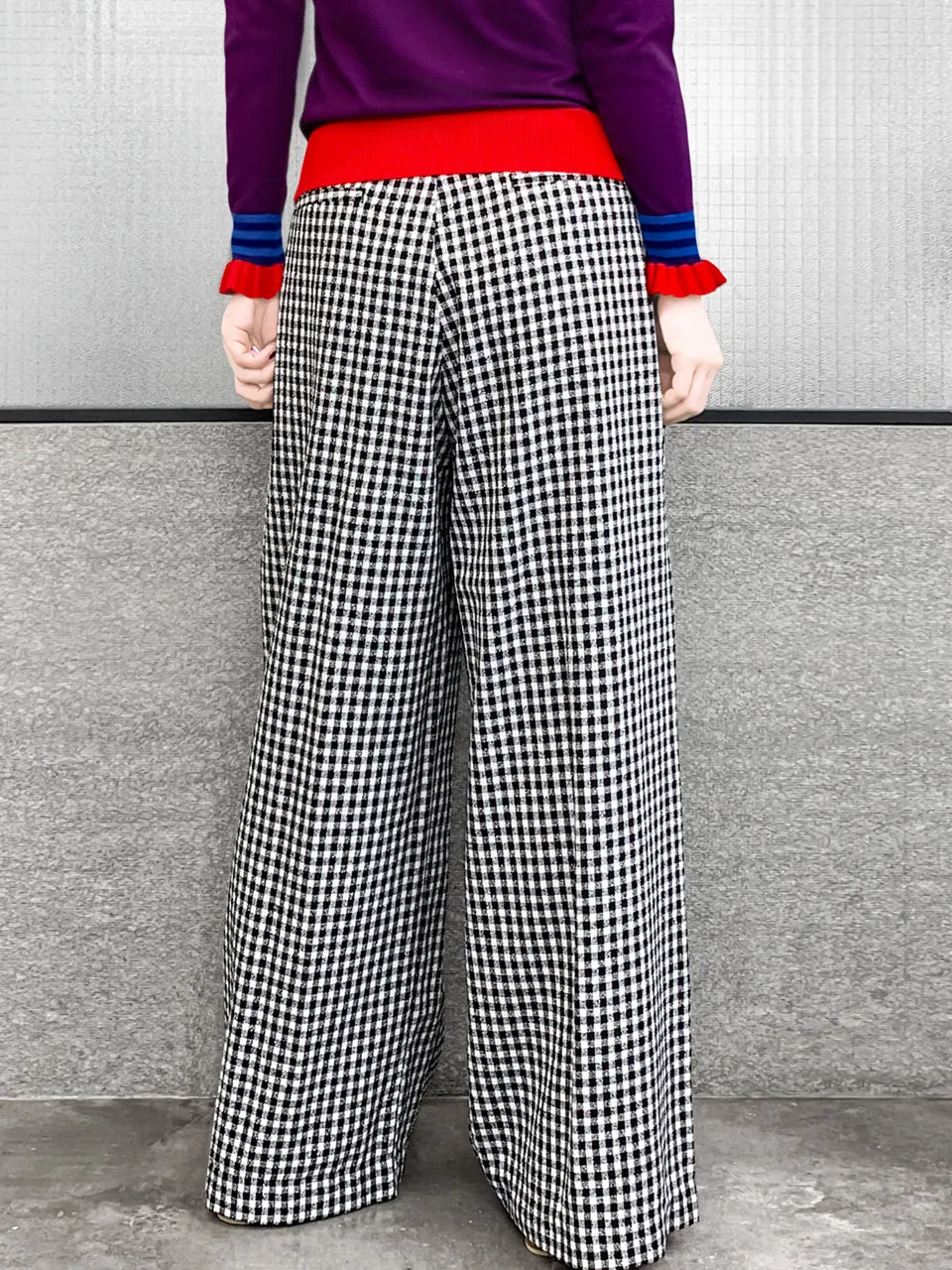 Last Chance! Black White Gingham Pleated Front Wide Leg Trousers