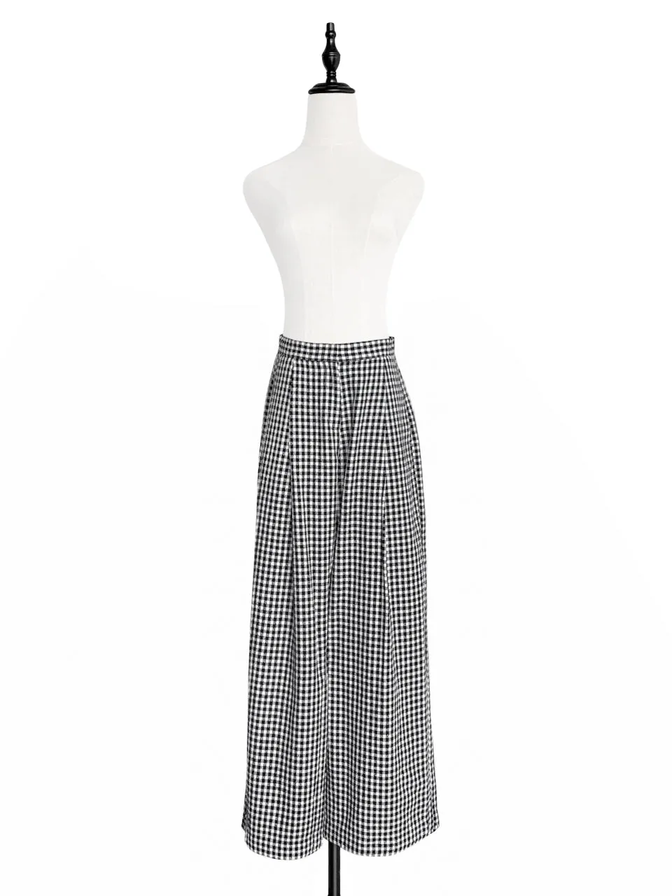 Last Chance! Black White Gingham Pleated Front Wide Leg Trousers