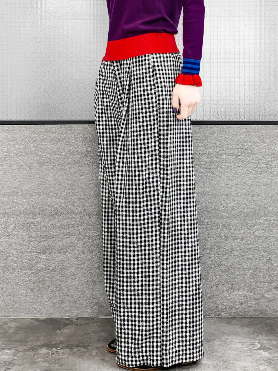 Last Chance! Black White Gingham Pleated Front Wide Leg Trousers
