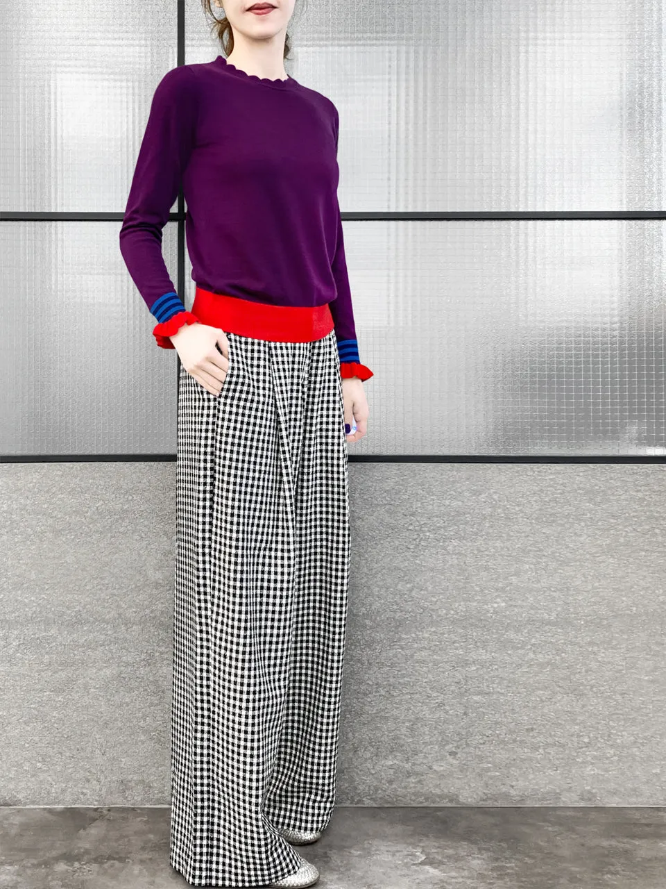 Last Chance! Black White Gingham Pleated Front Wide Leg Trousers