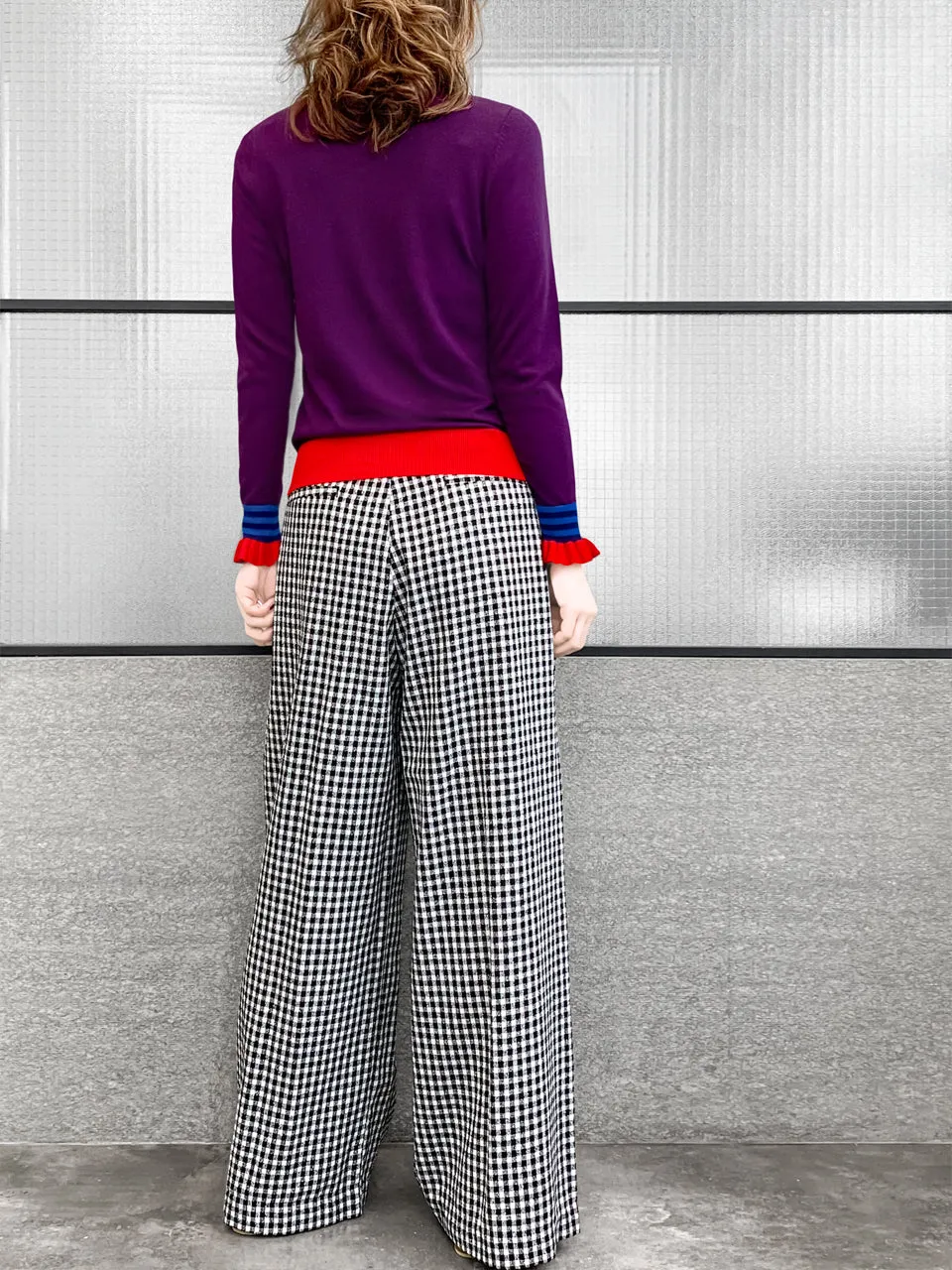 Last Chance! Black White Gingham Pleated Front Wide Leg Trousers