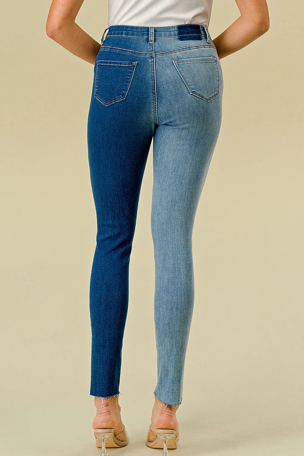 LO-212 HIGH WAISTED STRETCHY SKINNY TWO-TONE JEANS