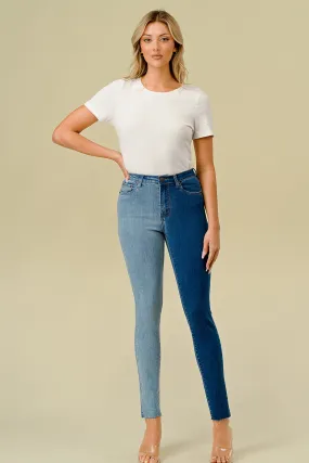 LO-212 HIGH WAISTED STRETCHY SKINNY TWO-TONE JEANS