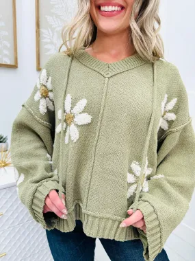 Lovely Daisies Sweater In Basil