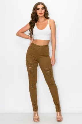 LV-420 MOCHA RIPPED SKINNY DENIM