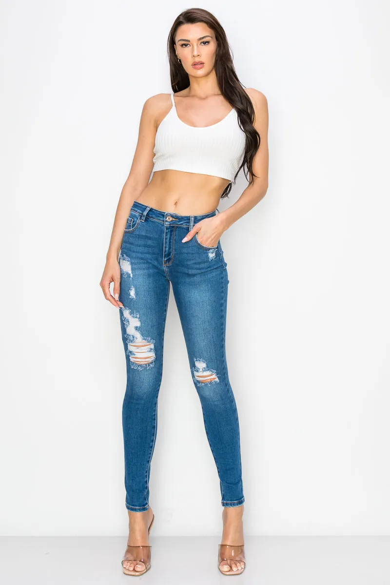 Nora - High Rise Destructed Premium Skinny