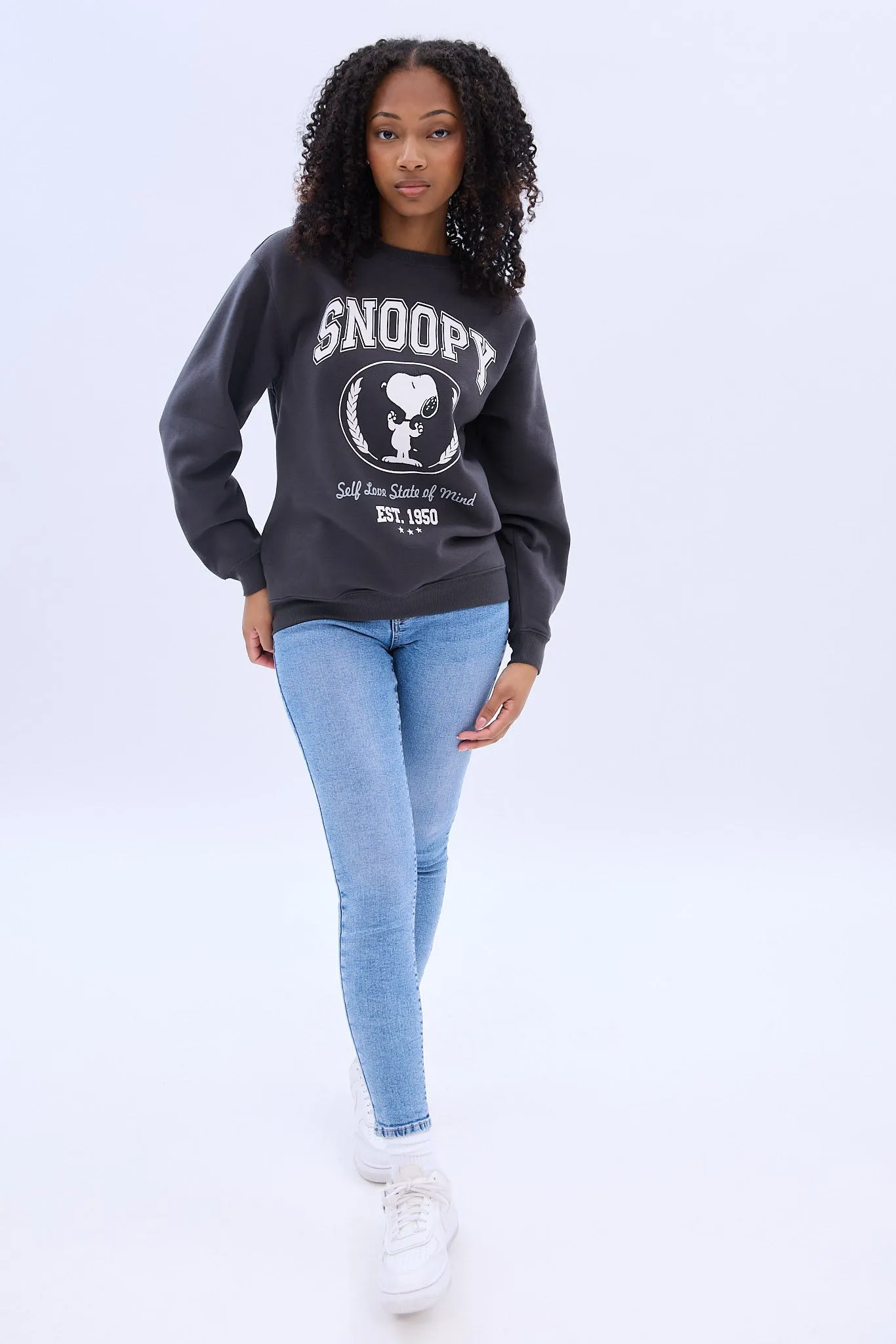 Peanuts Snoopy Self-Love Graphic Crew Neck Sweatshirt