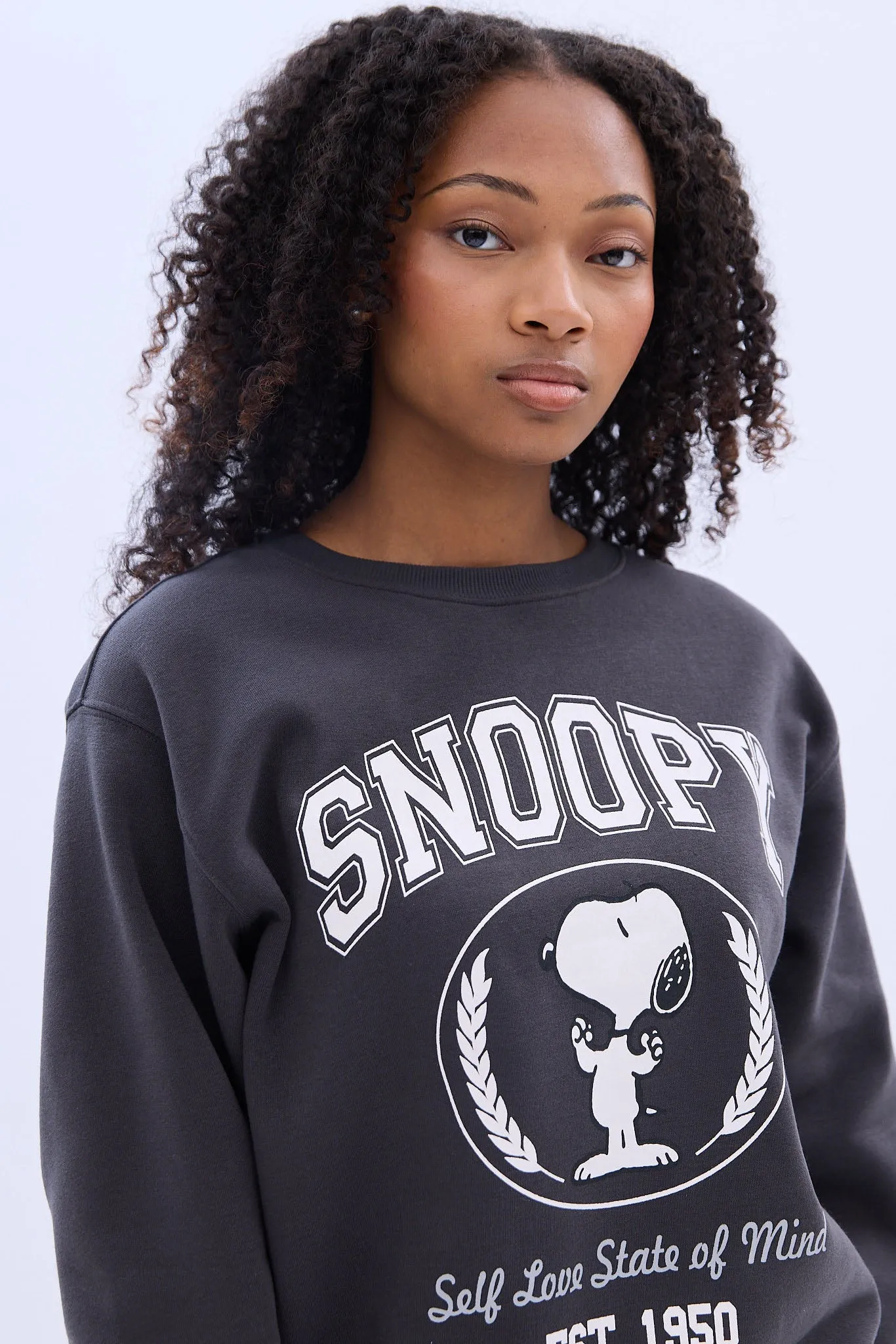 Peanuts Snoopy Self-Love Graphic Crew Neck Sweatshirt