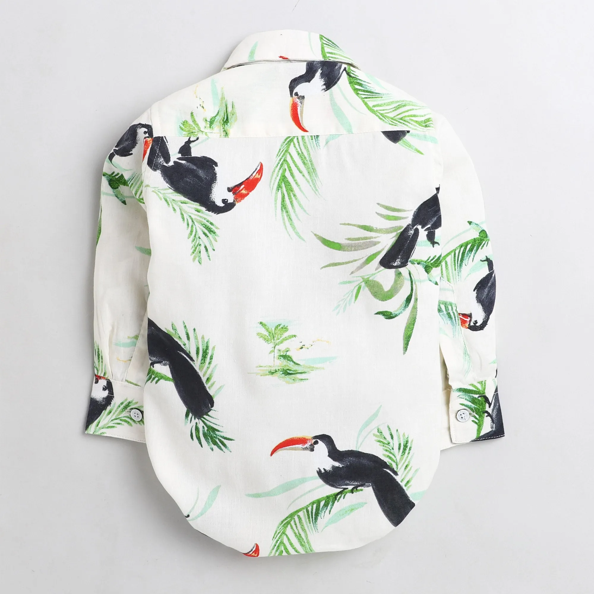 Polka Tots Full Sleeve black bird printed Onesie with bow tie  - white