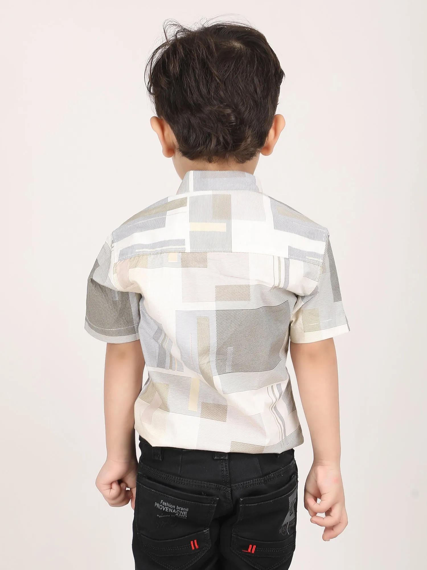 Polka Tots Half Sleeves Shirt with Bow Tie - Beige