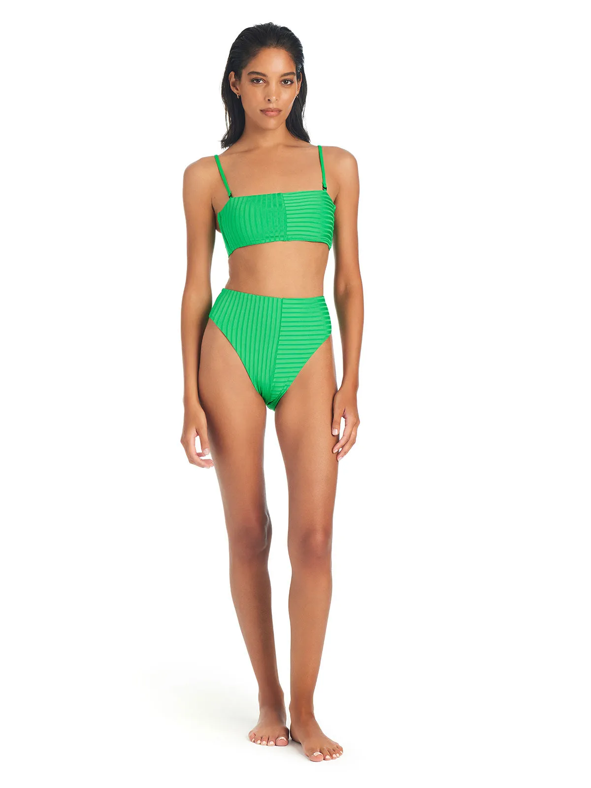 Refresh Rib Bandeau Bikini Top Green Flare