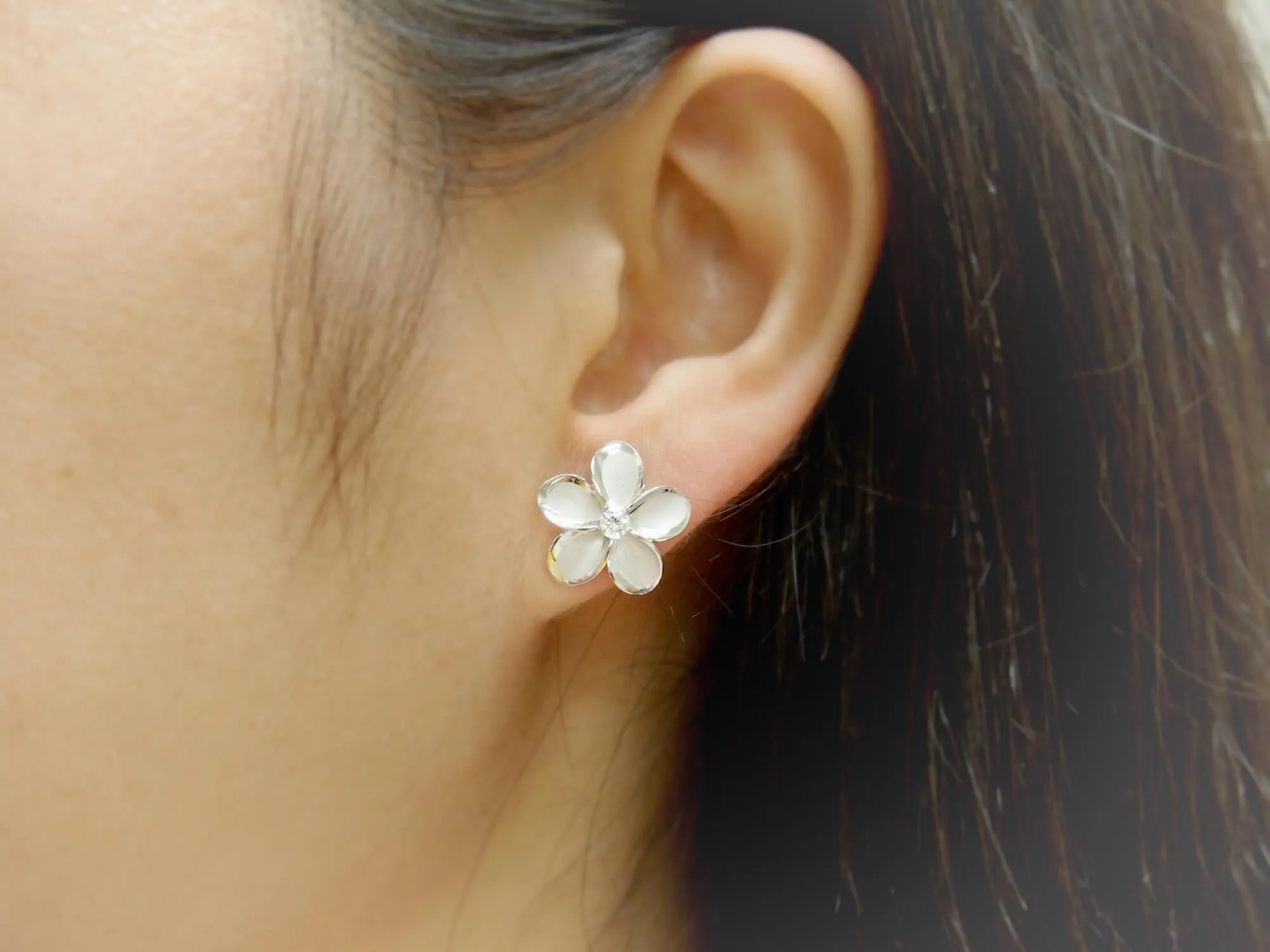 Sterling Silver 15mm Plumeria Stud Earrings