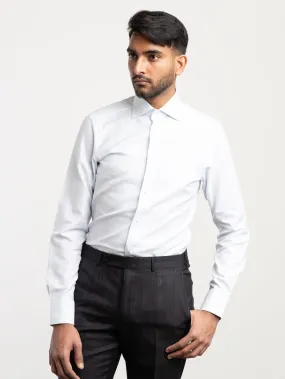 White/Light Blue Structured Striped Trecapi Cotton Shirt