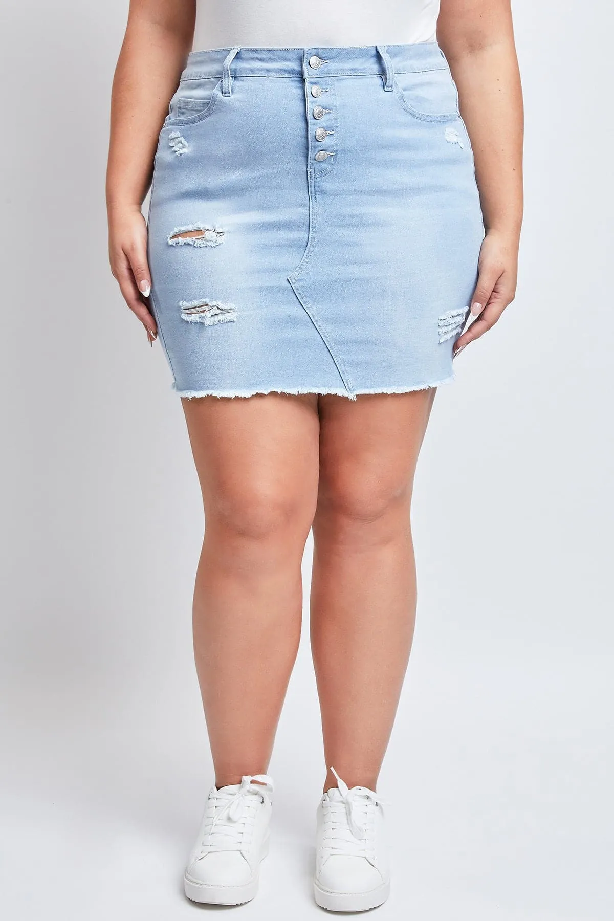 Women's Plus Exposed Button Fray Hem Skirt