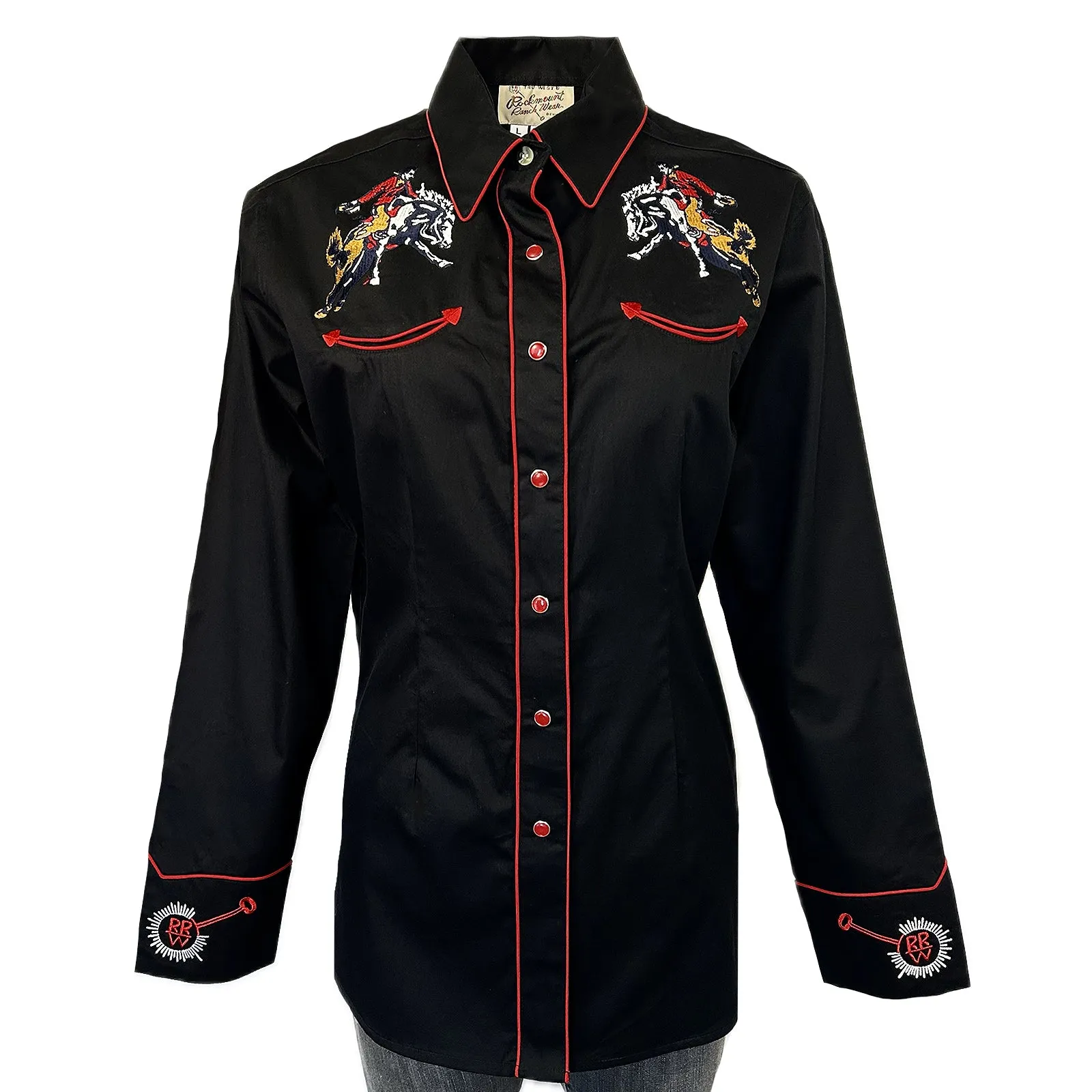 Women’s Rockmount Bronc Vintage Embroidery Western Shirt in Black