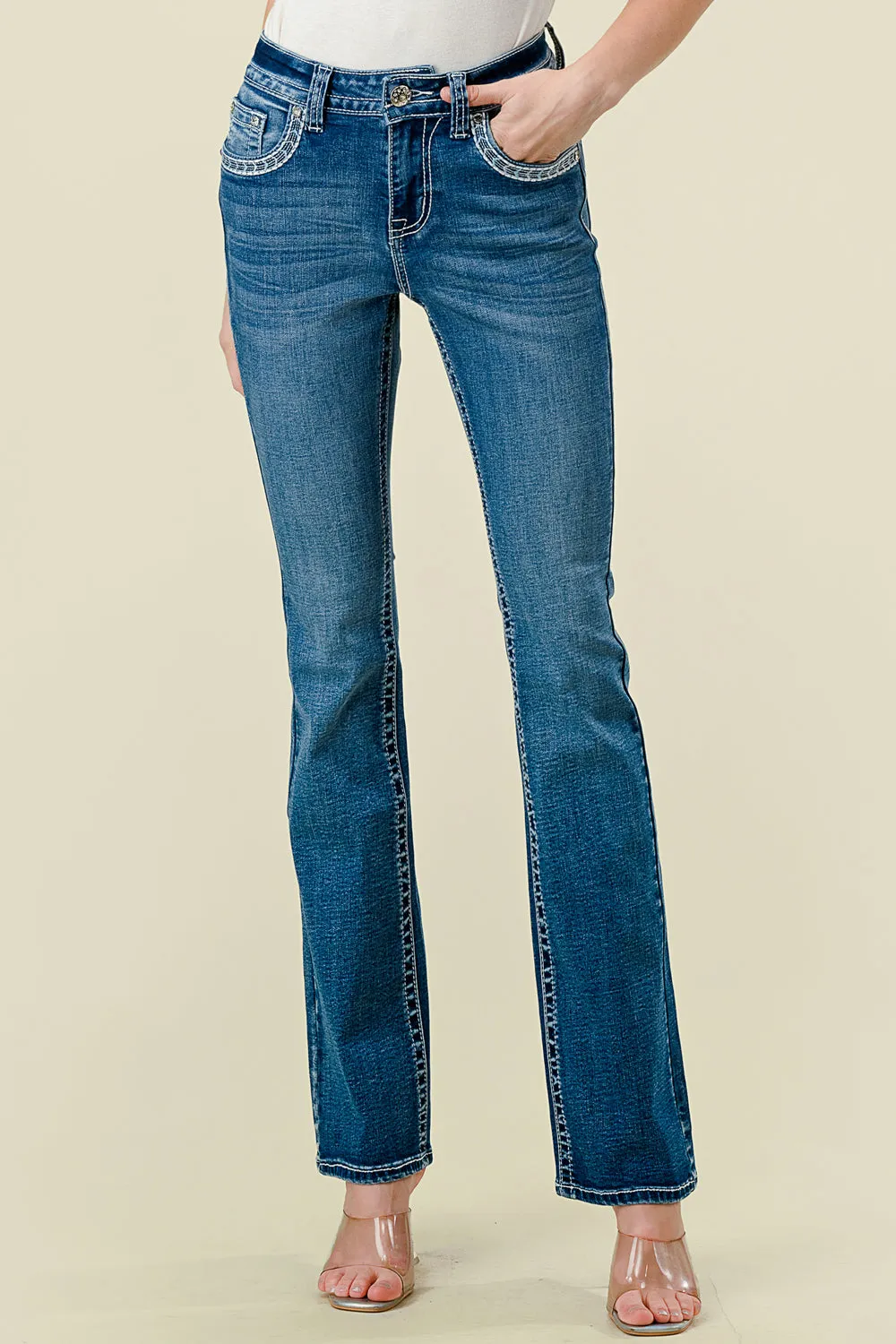 WT-714 BOOTCUT EMBROIDERED STRETCHY WOMEN'S BLING JEANS - WESTFIELD EAGLE