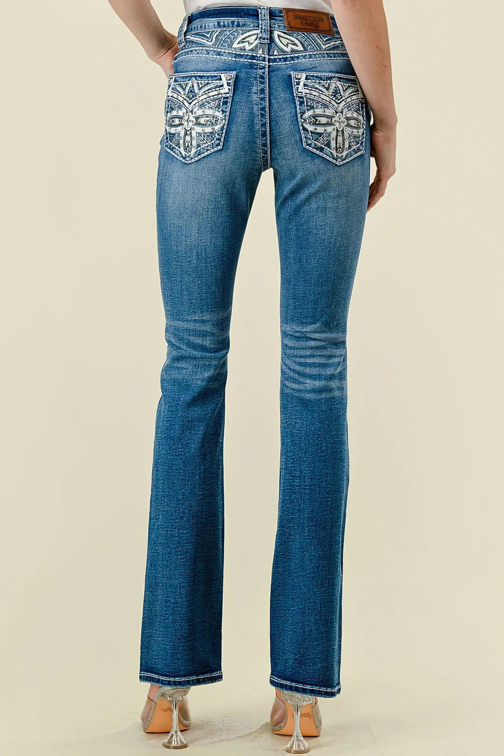 WT-714 BOOTCUT EMBROIDERED STRETCHY WOMEN'S BLING JEANS - WESTFIELD EAGLE