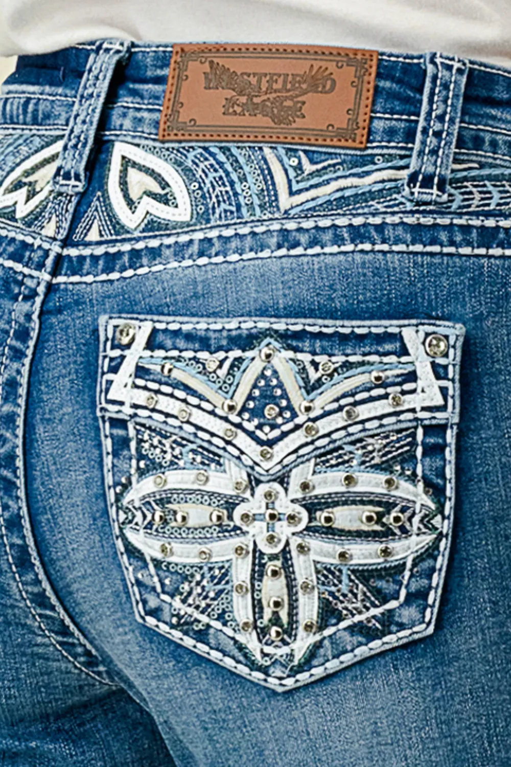 WT-714 BOOTCUT EMBROIDERED STRETCHY WOMEN'S BLING JEANS - WESTFIELD EAGLE