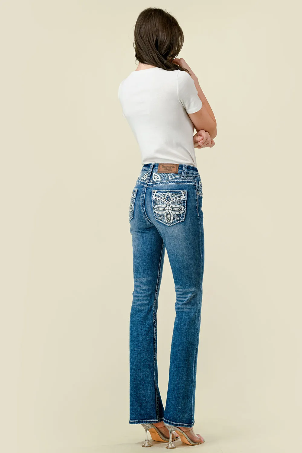 WT-714 BOOTCUT EMBROIDERED STRETCHY WOMEN'S BLING JEANS - WESTFIELD EAGLE