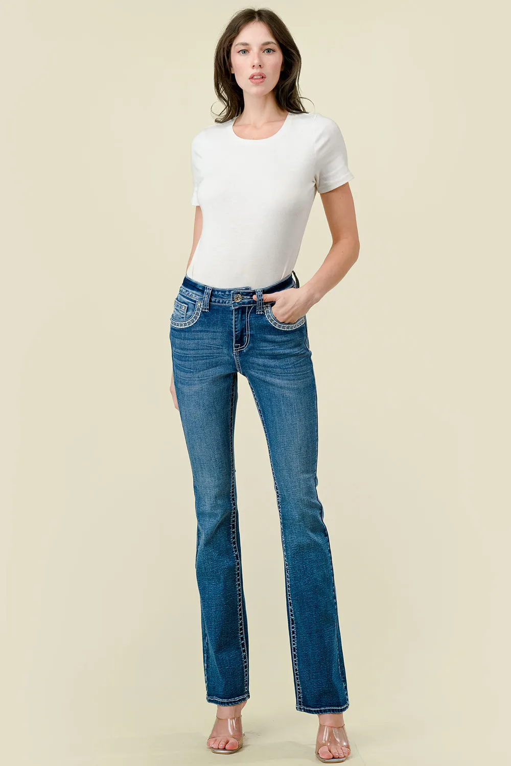WT-714 BOOTCUT EMBROIDERED STRETCHY WOMEN'S BLING JEANS - WESTFIELD EAGLE